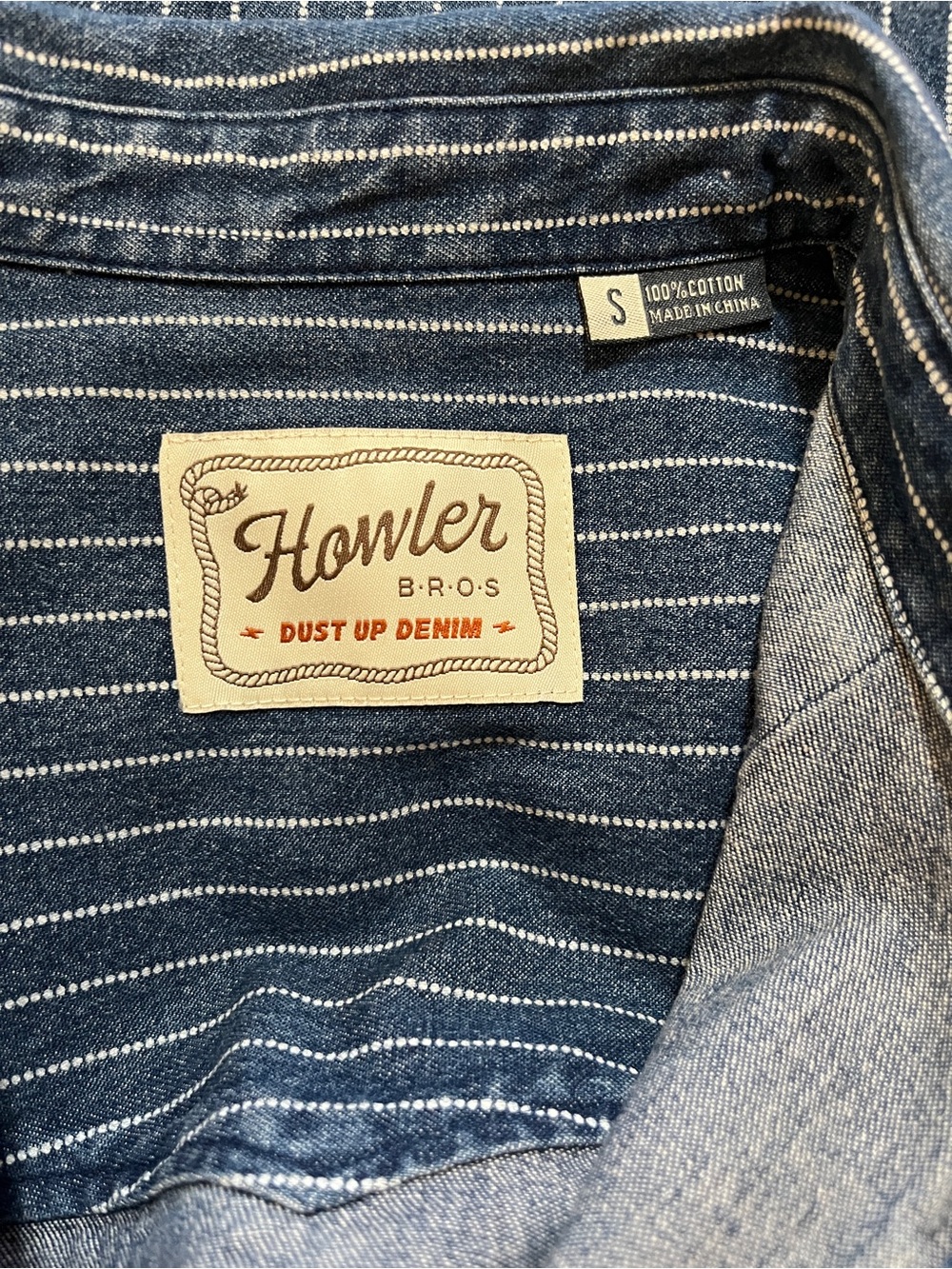 Howler Brothers Blue Pinstripe Dust Up Denim Snapshirt. NEW. Small - Picture 3 of 10
